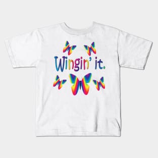 Wingin It with Rainbow Butterflies Kids T-Shirt